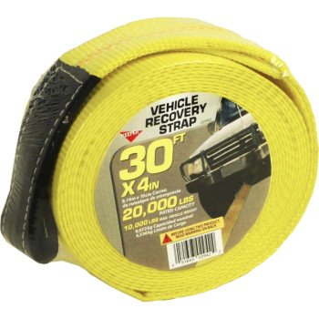 Keeper 02942 Recovery Strap with Ware Guard, 20,000 lb, 4 in W, 30 ft L, Hook End, Yellow