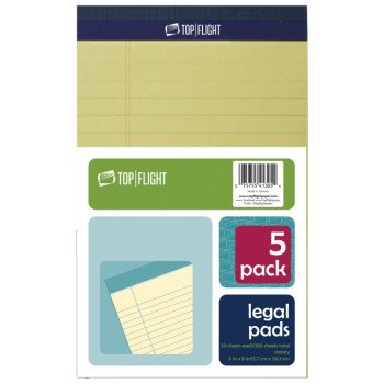 Top Flight 8105/5 Series 4513090 Legal Pad, 8 in L x 5 in W Sheet, 50-Sheet, Canary Yellow Sheet