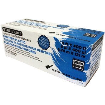 Steelcoat FG-P9941-06D High-Density Painter's Masking Film, 400 ft L, 9 ft W, 0.31 mil Thick, Plastic, Clear