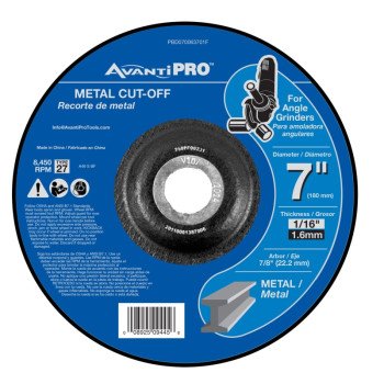 Avanti Pro PBD070063701F Cut-Off Disc, 7 in Dia, 1/16 in Thick, 7/8 in Arbor, Aluminum Oxide Abrasive