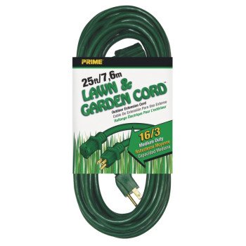 Prime EC880625 Extension Cord, 16 AWG Cable, 25 ft L, 13 A, 125 V, Green