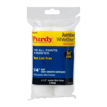 Purdy White Dove 140624010 Jumbo Mini Roller Cover, 1/4 in Thick Nap, 4-1/2 in L, Dralon Fabric Cover