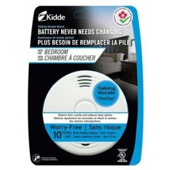 Kidde P3010B-CA Talking Smoke Alarm, 10 ft, LED Display, 85 dB, Alarm: Audio, Photoelectric Sensor, White