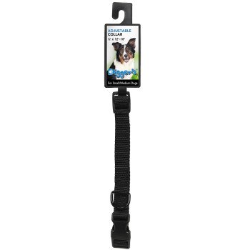 Boss Pet PDQ 2938003 Adjustable Dog Collar, 12 to 18 in L Collar, 5/8 in W Collar, Nylon, Black