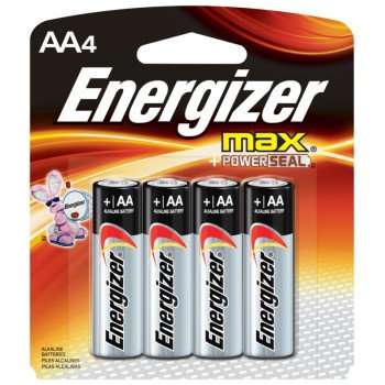 Energizer E91 E91BP-4 Battery, 1.5 V Battery, 2850 mAh, AA Battery, Alkaline, Manganese Dioxide, Zinc, Silver