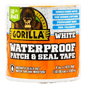 Gorilla 101895 Patch and Seal Tape, 4 in W, 10 ft L, White