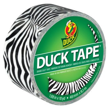 Duck 1398132 Duct Tape, 10 yd L, 1.88 in W, Vinyl Backing, Zebra Print
