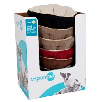 Aspenpet 26947/26542 Pillow Pet Bed, 18 in L, 18 in W, Round, Polyester Fill, Fabric Cover, Assorted