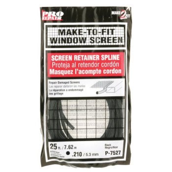 Make-2-Fit P 7527 Screen Retainer Spline, 0.210 in D, 25 ft L, Vinyl, Black, Round