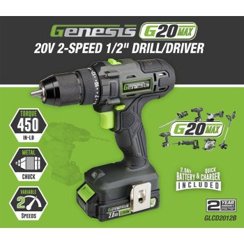 DRILL/DRIVER 2-SPEED 20V 1/2IN
