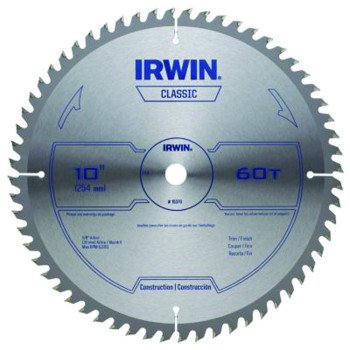 Irwin 15370 Circular Saw Blade, 10 in Dia, 5/8 in Arbor, 60-Teeth, Carbide Cutting Edge, Applicable Materials: Wood