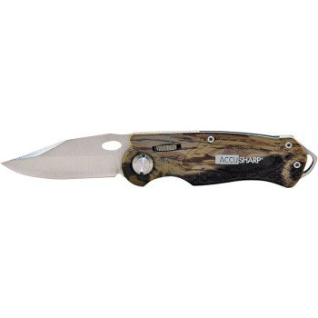 Accusharp 704C Folding Knife, Aluminum/Stainless Steel Blade, 1-Blade, Camouflage Handle