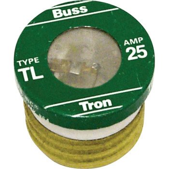 Bussmann BP-TL-25 Plug Fuse, 25 A, 125 V, 10 kA Interrupt, Plastic Body, Time Delay Fuse