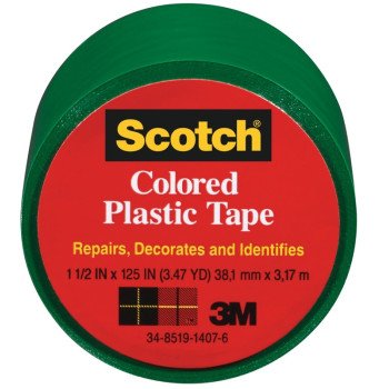 Scotch 191G Colored Tape, 125 in L, 1-1/2 in W, Plastic Backing, Green