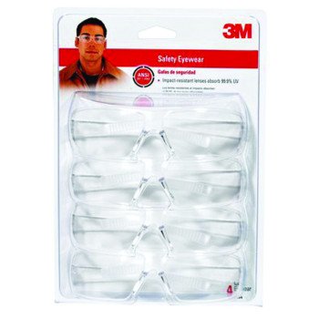 3M 90834-00000B Safety Glasses, Anti-Scratch Lens, Polycarbonate Lens, Wraparound Frame, Clear Frame
