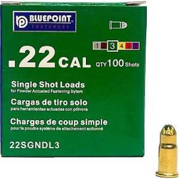 Blue Point Fasteners 22SGNDL3 Low Velocity Single Shot Load, 0.22 Caliber, Power Level: #3, Green Code, 1-Load
