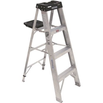 Werner 374 Step Ladder, 4 ft H, Type IA Duty Rating, Aluminum, 300 lb, 3-Step, 8 ft Max Reach