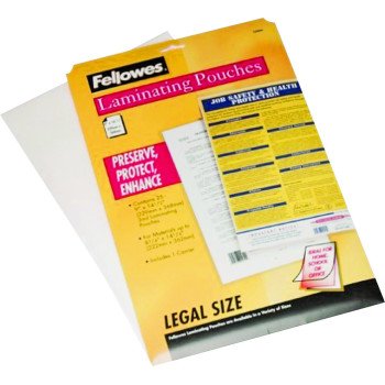 Centurion Fellowes 52006 Laminating Pouch, 8-1/2 in L, 14 in W, 3 mil Thick, Clear