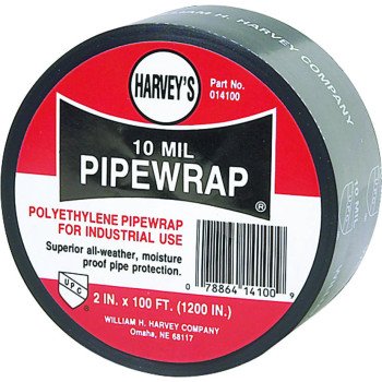 Harvey 14100 Pipe Wrap, 100 ft L, 2 in W, 10 mil Thick, Black