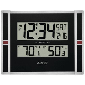 La Crosse 513-149 Clock, Square, Black Frame, Plastic Clock Face, Digital