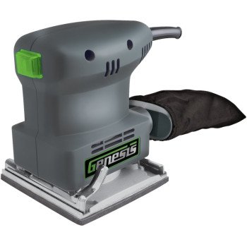 Genesis GPS2303 Palm Sander, 1.3 A, 1/4 in Sheet, Includes: Dust Collection Bag, Paper Punch and Sandpaper Assortment