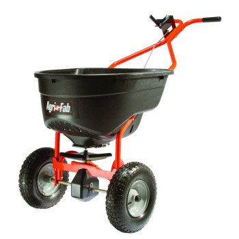 Agri-Fab 45-0462 Broadcast Spreader, 25,000 sq-ft Coverage Area, 12 ft W Spread, 130 lb, Poly Hopper, Pneumatic Wheel