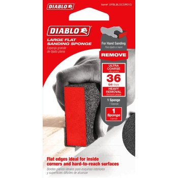 Diablo DFBLBLOCOR01G Flat Sanding Sponge, 5 in L, 3 in W, 36 Grit, Ultra Course, Aluminum Oxide Abrasive