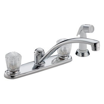 Delta Classic Series 2402LF Kitchen Faucet with Side Sprayer, 1.8 gpm, 2-Faucet Handle, Brass, Chrome Plated, Deck