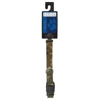 Casual Canine ZA6741 18 43 Dog Collar, D-Ring Link, 18 to 26 in L, 1 in W, Nylon, Green Camo