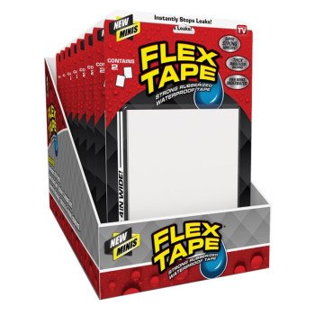 Flex Tape TFSWHTMINI Duct Tape, 4 in L, 3 in W, Plastic Backing, White