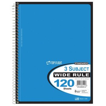 Top Flight WB120DPF Series 4511880 Wide Rule Notebook, Micro-Perforated Sheet, 120-Sheet, Wirebound Binding