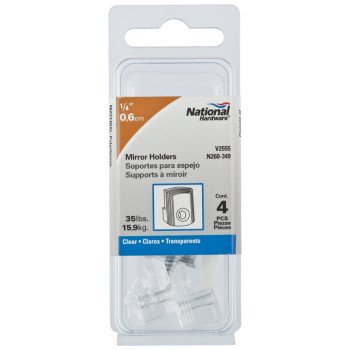 National Hardware V2555 Series N260-349 Mirror Holder, 35 lb, Plastic, Clear, Wall Mounting, 4/PK