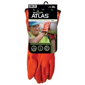 Showa 460XL-10.RT Coated Gloves, XL, 11-13/16 in L, Gauntlet Cuff, PVC, Orange