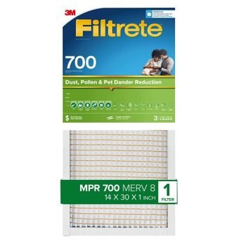 Filtrete 724-4 Pleated Air Filter, 30 in L, 14 in W, 8 MERV, 700 MPR, Fiberglass Frame