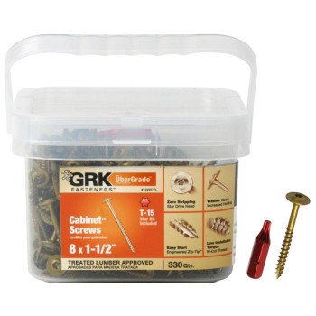 GRK Fasteners 100073 Cabinet Screw, #8 Thread, 1-1/2 in L, Washer Head, Star Drive, Steel, 330 PK