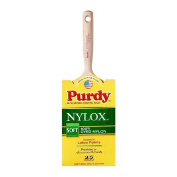 Purdy Mode Nylox 144228235 Paint Brush, 3-1/2 in W, Flat, Trim Brush, Dyed Nylon Bristle, Dowel, Flowing Handle