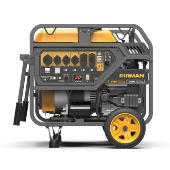 Firman P12002 Portable Generator, 30 A, 120/240 VAC, Gasoline, 13 gal Tank, 11 hr Run Time, Electric Start