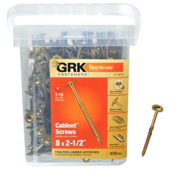 GRK Fasteners 110079 Cabinet Screw, #8 Thread, 2-1/2 in L, Washer Head, Star Drive, Steel, 330 PK