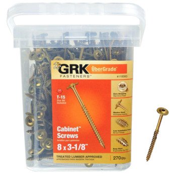 GRK Fasteners 110083 Cabinet Screw, #8 Thread, 3-1/8 in L, Washer Head, Star Drive, Steel, 270 PK
