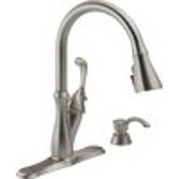 Delta Arabella Series 19950Z-SSSD-DST Kitchen Faucet, 1.8 gpm, Metal, Stainless, Deck, 8 in Faucet Centers, Lever Handle