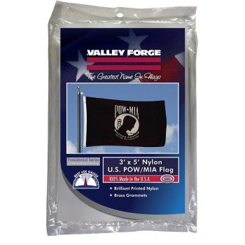 Valley Forge BTPOW3 Pow-Mia Military Flag, Nylon, White Legend, Black Background, 5 ft L, 3 ft W