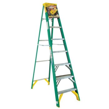 WERNER 5908 Step Ladder, 12 ft Max Reach H, 7-Step, 225 lb, Type II Duty Rating, 3 in D Step, Fiberglass, Yellow