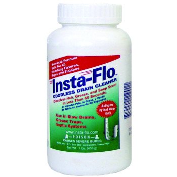 Insta-Flo IS-100 Drain Cleaner, Solid, White, Odorless, 1 lb Bottle