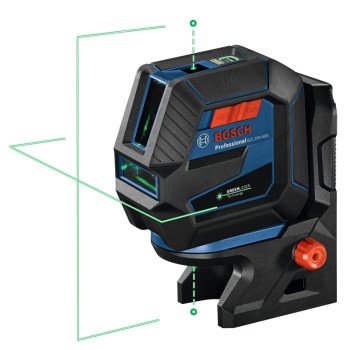 Bosch GCL100-40G Cross Line Laser Level, 165 ft, +/-1/8 in at 30 ft Accuracy, 2-Beam, 2-Line, Green Laser