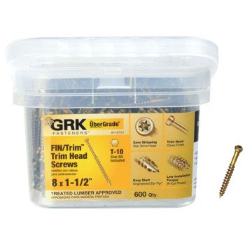 GRK Fasteners 116724 Finishing Screw, #8 Thread, 1-1/2 in L, Trim Head, Star Drive, Steel, 600 PK