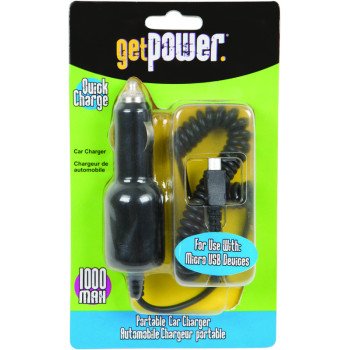 GetPower GP-CLA-M Vehicle Charging Cable, Micro-USB, Black, 3 ft L