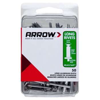 Arrow RLA3/16BP Pop Rivet, Long, 1/2 in L, Aluminum