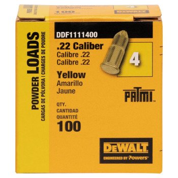 DeWALT DDF1111400 Powder Actuated Load, 0.22 Caliber, Power Level: 2