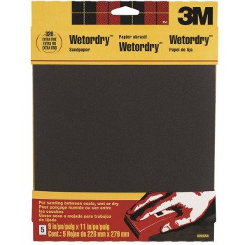 3M 9086 Sandpaper, 11 in L, 9 in W, 320 Grit, Extra Fine, Silicone Carbide Abrasive