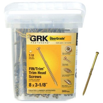 GRK Fasteners 115734 Finishing Screw, #8 Thread, 3-1/8 in L, Trim Head, Star Drive, Steel, 300 PK